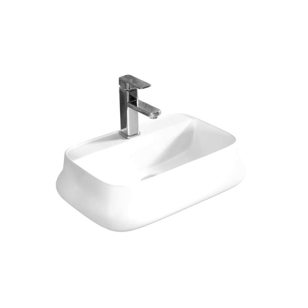 Накладная раковина Ceruttispa CR0061 53 глянцевая белая, прямоугольная, с 1 отверстием под смеситель