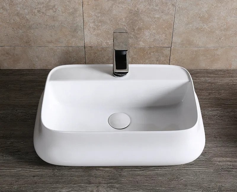 Накладная раковина Ceruttispa CR0061 53 глянцевая белая, прямоугольная, с 1 отверстием под смеситель