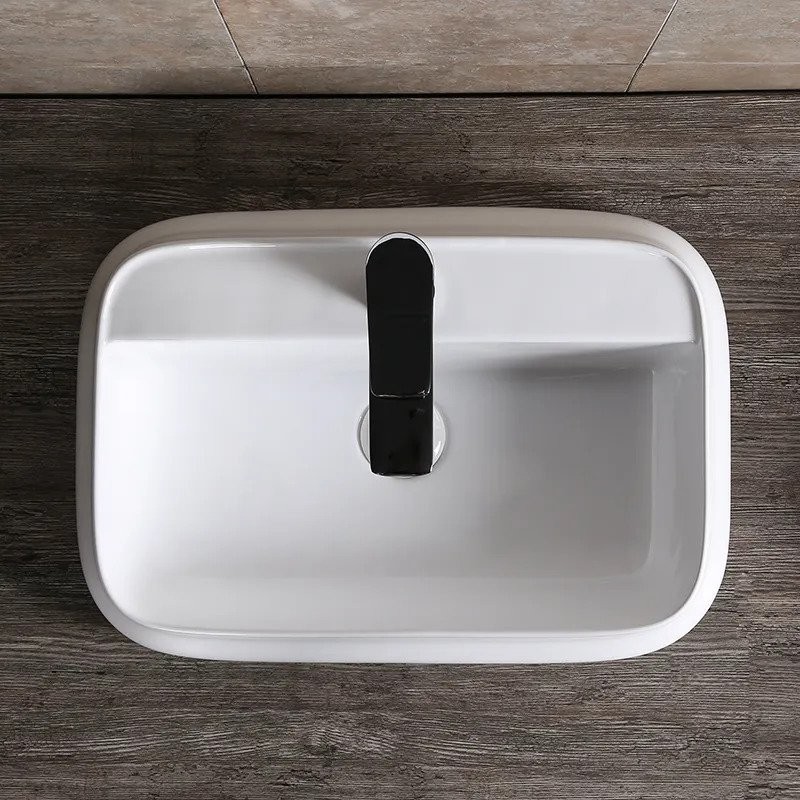 Накладная раковина Ceruttispa CR0061 53 глянцевая белая, прямоугольная, с 1 отверстием под смеситель