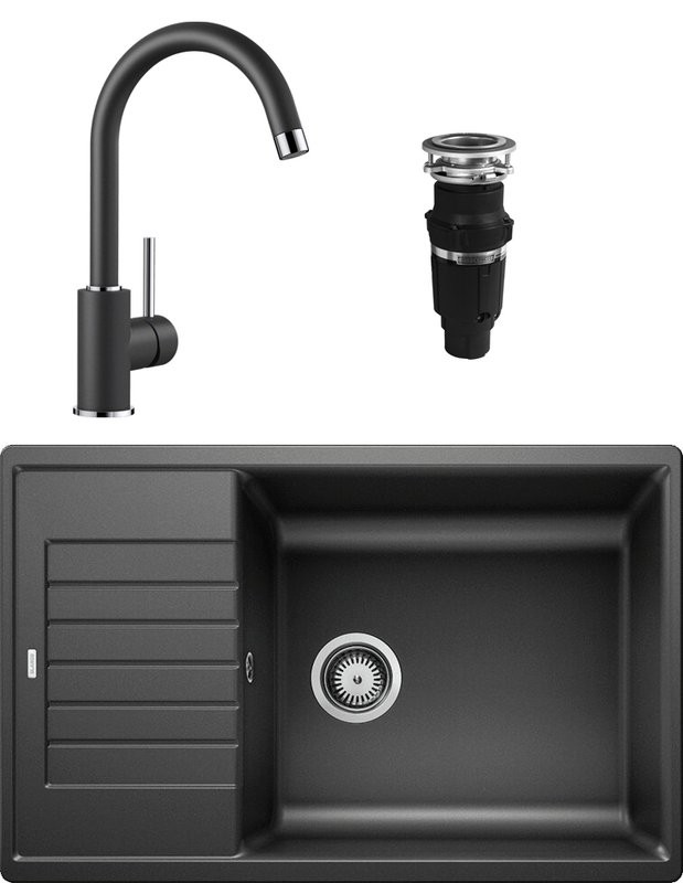 Комплект Мойка Blanco Zia XL 6S Compact 523273 антрацит + Измельчитель Bone Crusher BC 610-AS + Смеситель Mida Silgranit 524202