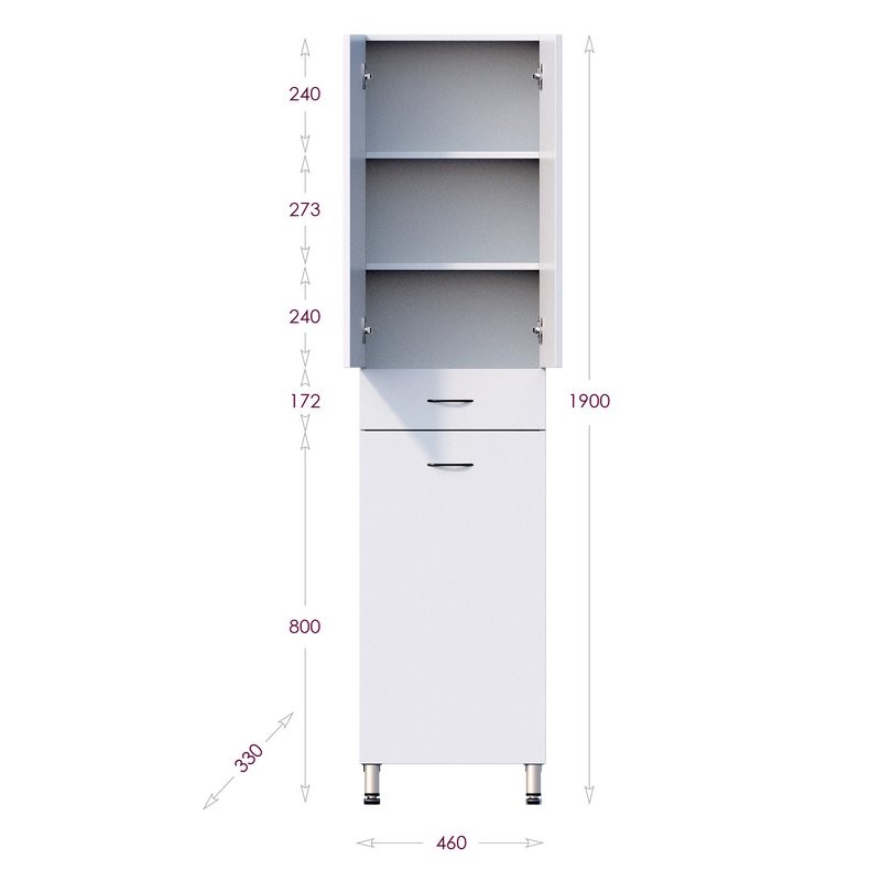 Шкаф-пенал для ванной Onika Модерн 46 напольный, с бельевой корзиной, белый