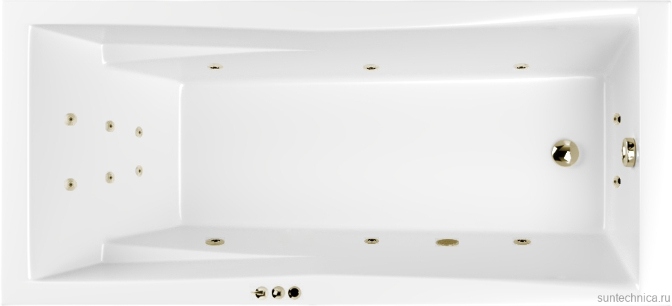 Акриловая ванна WHITECROSS Palace Smart 180x80 см, встраиваемая, с гидромассажем, белый глянец, с каркасом, со сливом-переливом, фурнитура бронза