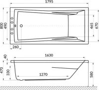 Акриловая ванна WHITECROSS Palace Smart 180x80 см, встраиваемая, с гидромассажем, белый глянец, с каркасом, со сливом-переливом, фурнитура бронза