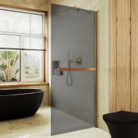 Душевая перегородка Maybahglass MGD-712-3ш 109 см, профиль золото, стекло графит матовое