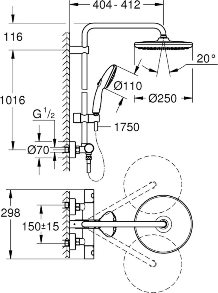 Душевая стойка Grohe Tempesta 26670001 с термостатом, хром