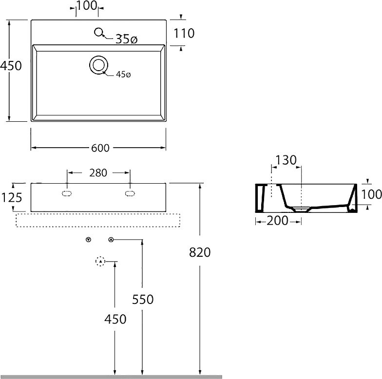 Накладная раковина Azzurra Elegance 60 белая, прямоугольная, фаянс, с 1 отверстием под смеситель