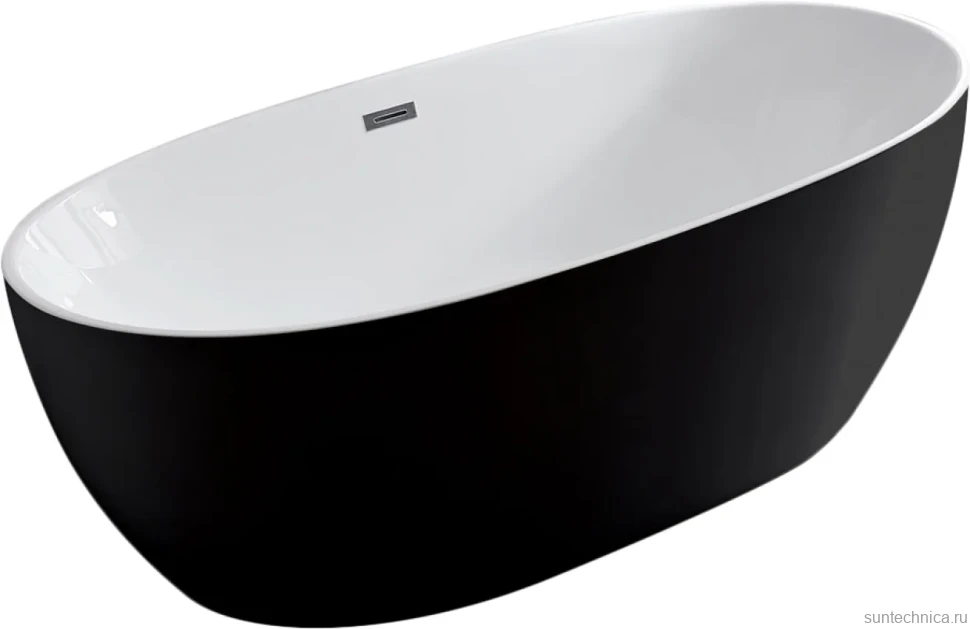Акриловая ванна Vincea VBT-405-1700MB 170x80 см, отдельностоящая, черно-белая, овальная, на ножках, со сливом-переливом