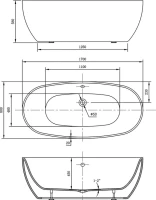 Акриловая ванна Vincea VBT-405-1700MB 170x80 см, отдельностоящая, черно-белая, овальная, на ножках, со сливом-переливом
