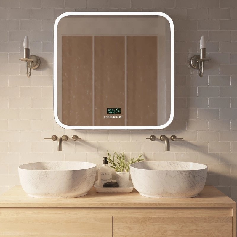 Зеркало Mixline Стив-6 80 с подсветкой, с подогревом, с часами, с термометром, Bluetooth