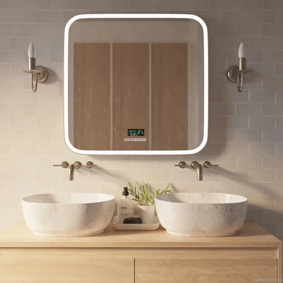 Зеркало Mixline Стив-6 80 с подсветкой, с подогревом, с часами, с термометром, Bluetooth