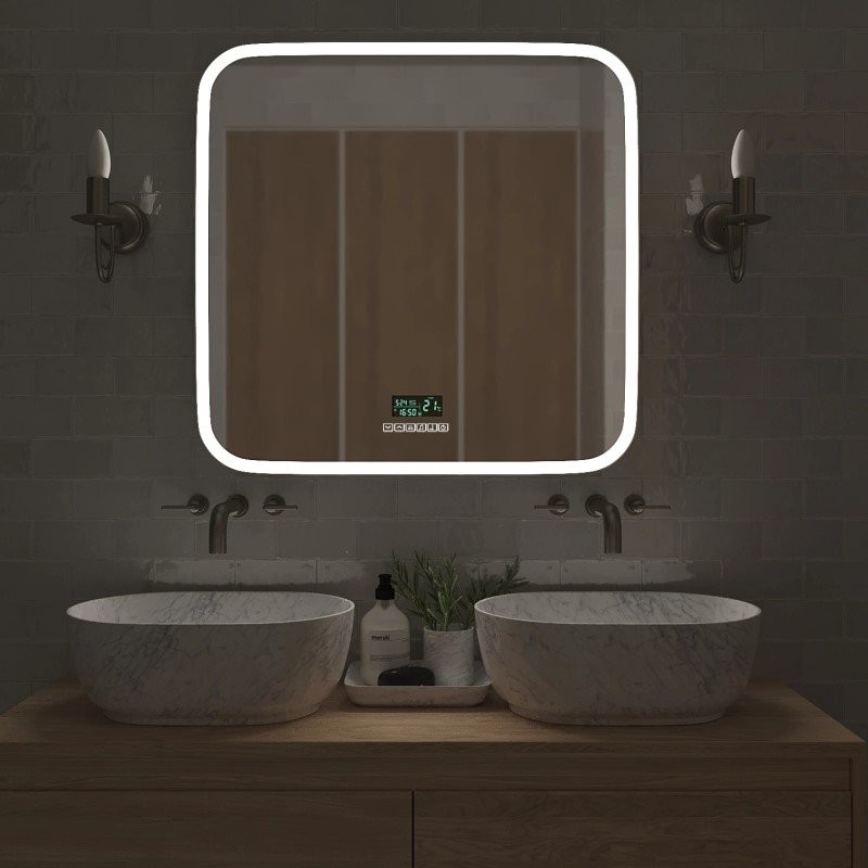 Зеркало Mixline Стив-6 80 с подсветкой, с подогревом, с часами, с термометром, Bluetooth