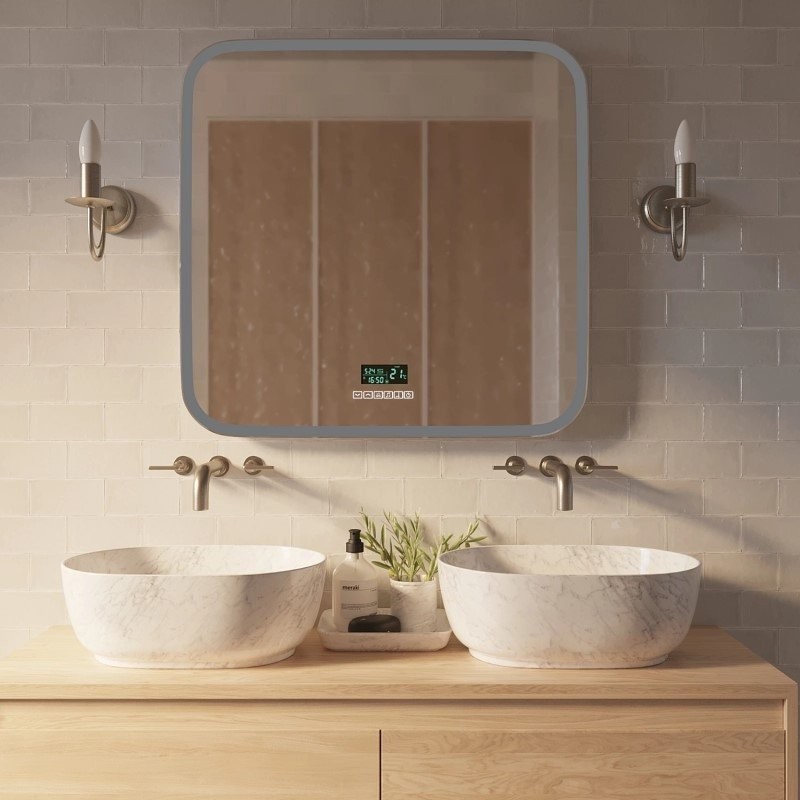 Зеркало Mixline Стив-6 80 с подсветкой, с подогревом, с часами, с термометром, Bluetooth