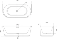 Акриловая ванна BelBagno BB108-170-80 без опоры 170x80 см, пристенная, белая, овальная, со сливом-переливом