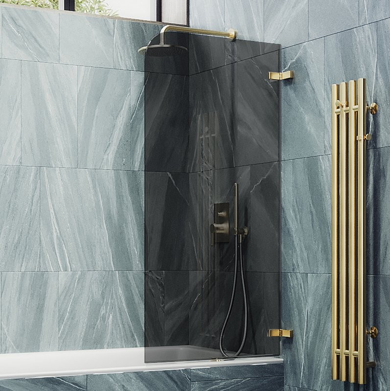 Шторка на ванну Maybahglass MGV-654-3 70 см, профиль золото, стекло графит