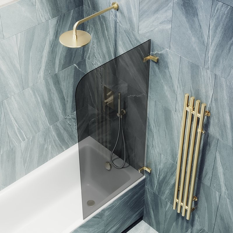 Шторка на ванну Maybahglass MGV-654-3 70 см, профиль золото, стекло графит