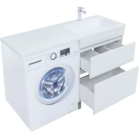 Тумба с раковиной Aquanet Вега 130 R напольная, под стиральную машину, белая глянцевая