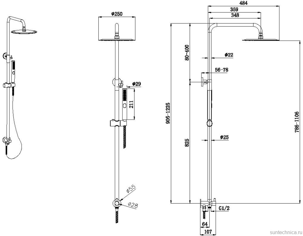 Душевая стойка Allen Brau Priority 5.31031-BN брашированный никель