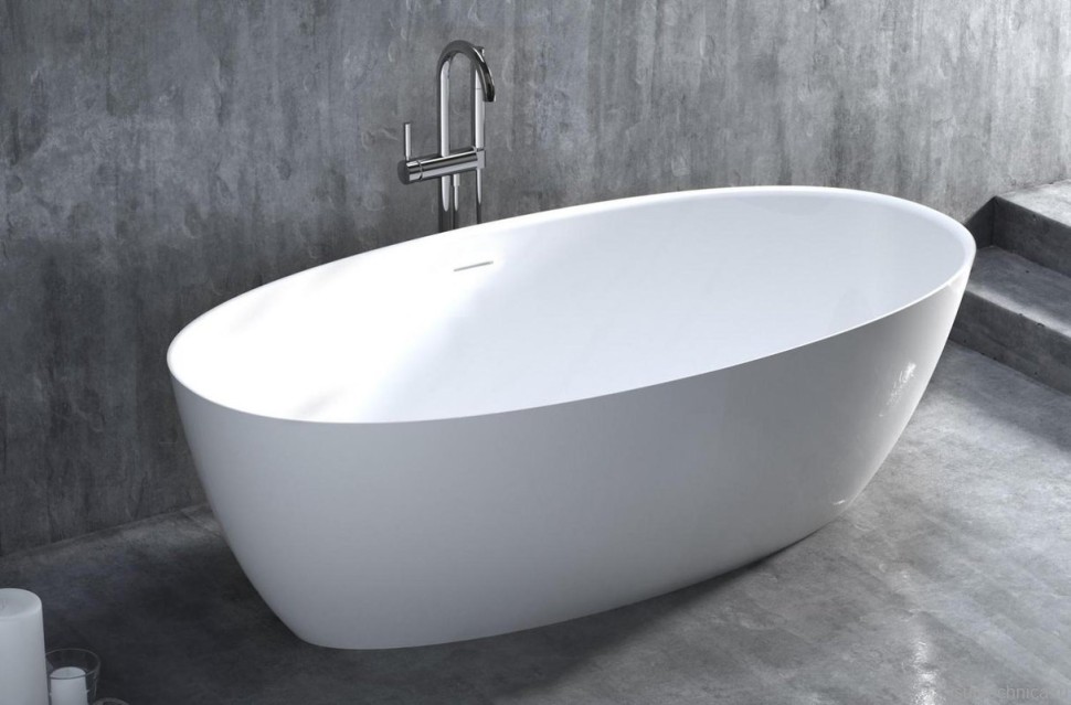 Ванна из искусственного камня Salini Alda S-Sense 160x70 см, отдельностоящая, белая, овальная, со сливом-переливом, с донным клапаном