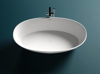 Ванна из искусственного камня Salini Alda S-Sense 160x70 см, отдельностоящая, белая, овальная, со сливом-переливом, с донным клапаном