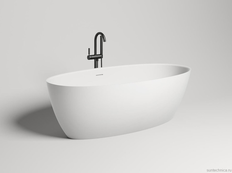 Ванна из искусственного камня Salini Alda S-Sense 160x70 см, отдельностоящая, белая, овальная, со сливом-переливом, с донным клапаном