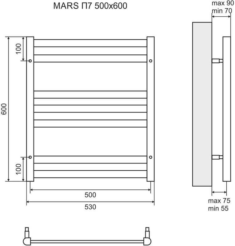 Полотенцесушитель электрический Lemark Mars П7 50x60