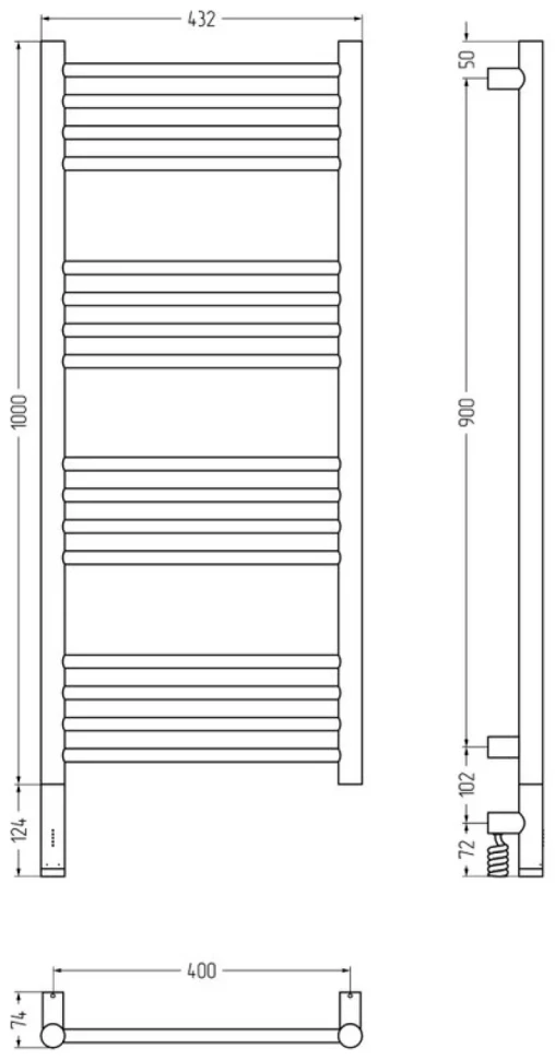 Полотенцесушитель электрический Сунержа Богема 3.1 31-6004-1040 110x45 см, подключение слева, матовый черный, лесенка