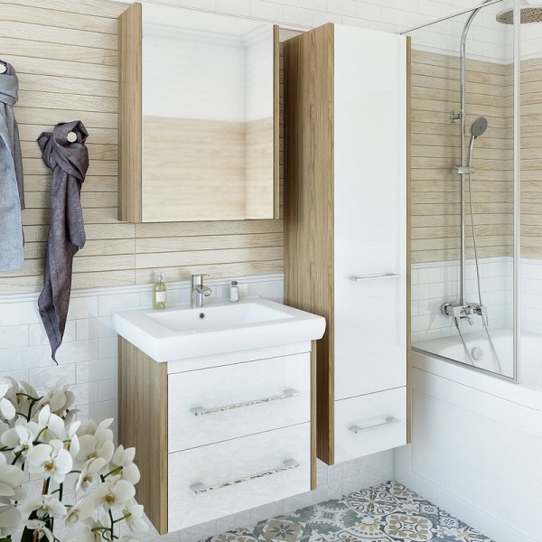 Мебель для ванной комнаты Sanflor Ларго 2 60, подвесная, швейцарский вяз, белый