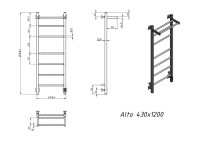 Полотенцесушитель электрический Grota Alto 430х1200 RAL9005 EL 120x45 см, подключение справа, слева, скрытое подключение справа, матовый черный, лесенка, из стали, с полкой