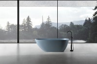 Ванна из искусственного камня Abber Dortmund 170x75 см, отдельностоящая, серая, овальная, со сливом-переливом
