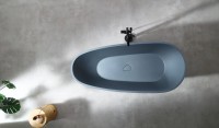Ванна из искусственного камня Abber Dortmund 170x75 см, отдельностоящая, серая, овальная, со сливом-переливом