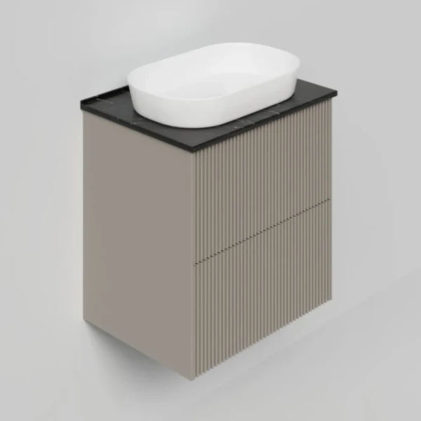 Тумба с раковиной La Fenice Terra Twin 60 подвесная, cappuccino, столешница черный мрамор, раковина белая матовая