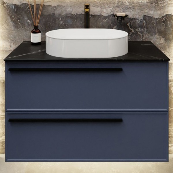 Тумба под раковину со столешницей La Fenice Elba Twin Blu Grigio 100 подвесная, cappuccino, синяя матовая, столешница черный мрамор