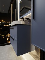 Тумба под раковину со столешницей La Fenice Elba Twin Blu Grigio 100 подвесная, cappuccino, синяя матовая, столешница черный мрамор