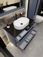 Тумба под раковину со столешницей La Fenice Elba Twin Blu Grigio 100 подвесная, cappuccino, синяя матовая, столешница черный мрамор