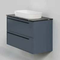 Тумба под раковину со столешницей La Fenice Elba Twin Blu Grigio 100 подвесная, cappuccino, синяя матовая, столешница черный мрамор