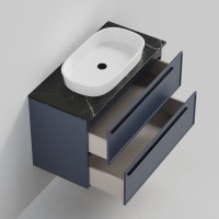 Тумба под раковину со столешницей La Fenice Elba Twin Blu Grigio 100 подвесная, cappuccino, синяя матовая, столешница черный мрамор