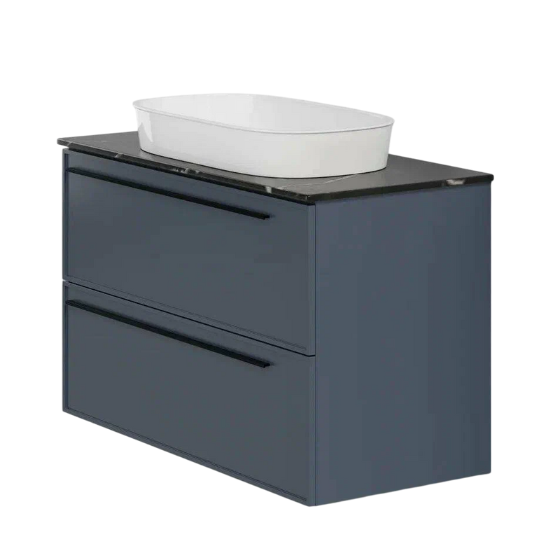 Тумба под раковину со столешницей La Fenice Elba Twin Blu Grigio 100 подвесная, cappuccino, синяя матовая, столешница черный мрамор
