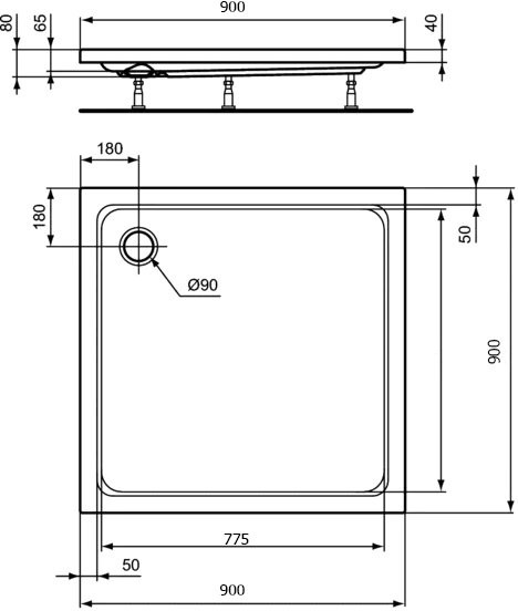 Поддон для душа Ideal Standard Hotline 90x90 квадратный