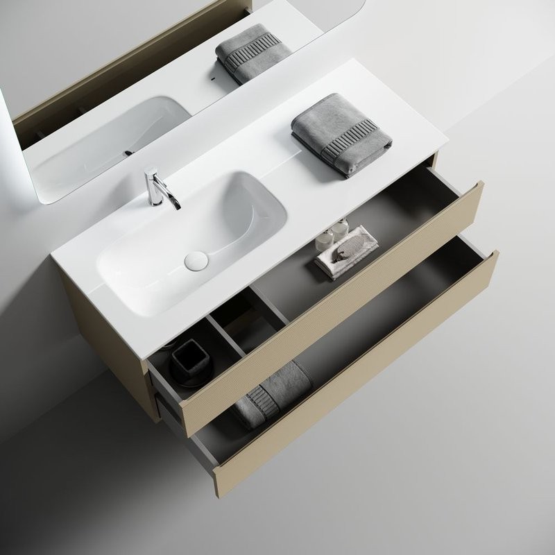 Тумба под раковину подвесная Sancos Folk левая 1190х445х500 мм, c двумя ящиками оснащенными доводчиками, Капучино