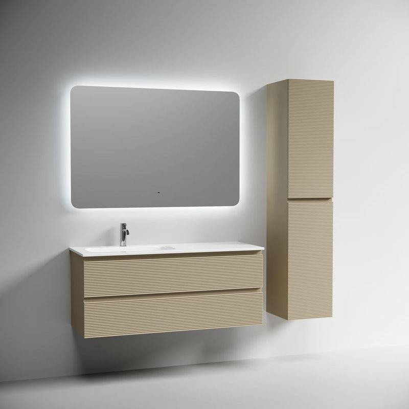 Тумба под раковину подвесная Sancos Folk левая 1190х445х500 мм, c двумя ящиками оснащенными доводчиками, Капучино