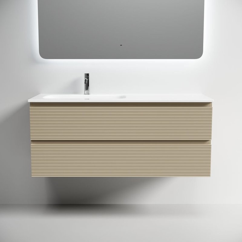 Тумба под раковину подвесная Sancos Folk левая 1190х445х500 мм, c двумя ящиками оснащенными доводчиками, Капучино