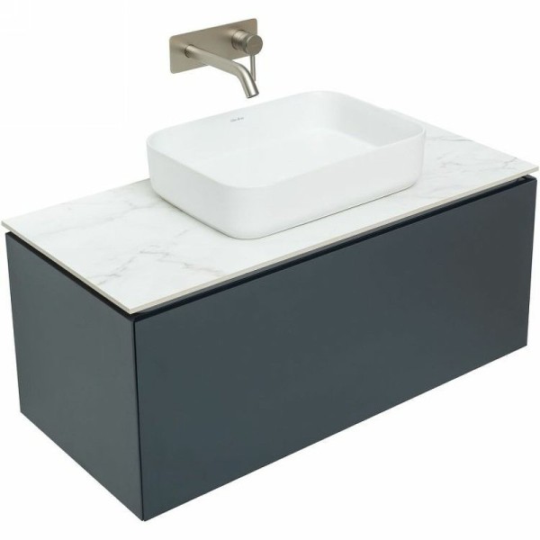 Тумба под раковину со столешницей Allen Brau Infinity 100 1+1, подвесная, антрацит матовый, столешница мрамор