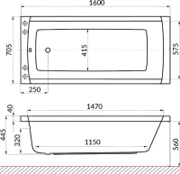 Акриловая ванна Excellent Aquaria Soft 160x70 см, встраиваемая, с гидромассажем, белая, с каркасом, со сливом-переливом, фурнитура золото