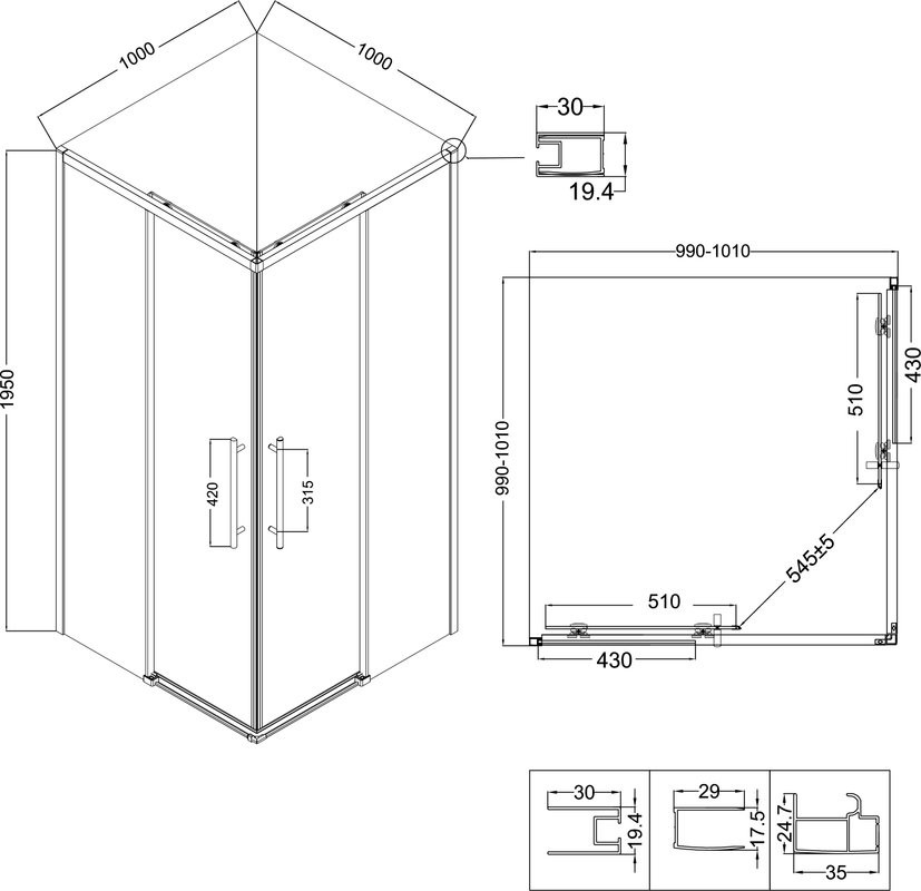 Душевой уголок Niagara Nova NG-6830-34BLACK 100x100, профиль черный матовый, стекло прозрачное