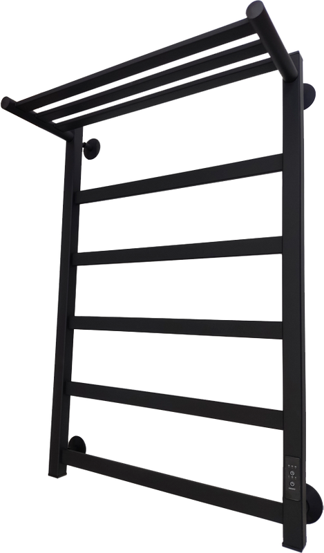 Полотенцесушитель электрический Маргроид Вид 81-10 профильный 80x50 R, с полкой, черный матовый