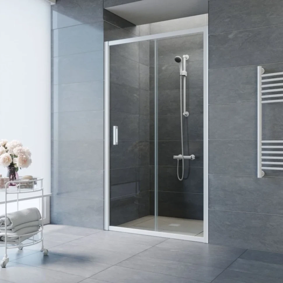 Душевая дверь в нишу Vegas Glass ZP NOVO 140 01 01 140 см, профиль белый, стекло прозрачное