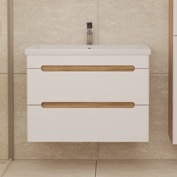 Тумба под раковину без столешницы SanStar Diva 80 подвесная, матовая белая, дуб вотан