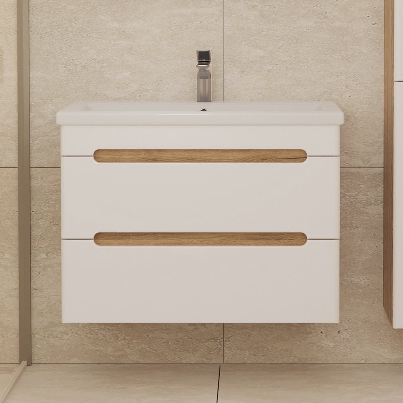 Тумба под раковину без столешницы SanStar Diva 80 подвесная, матовая белая, дуб вотан