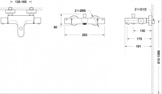 Душевая стойка Bravat Stream F63984C-01B + Термостатический смеситель Bravat Stream F63984C-01B для ванны с душем