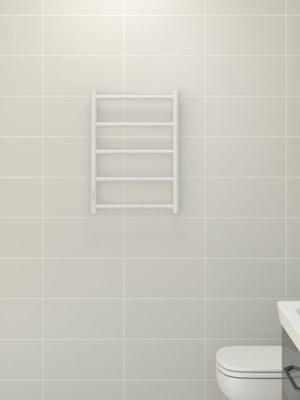 Полотенцесушитель электрический Стилье Формат 27 12528-6040 60x45 см, подключение справа, скрытое подключение справа, глянцевый белый, лесенка